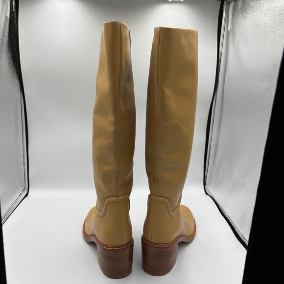 Vince Tan Leather Block Heeled Kendra Boots Italian Leather Women's Size 9.5M - Picture 4 of 6